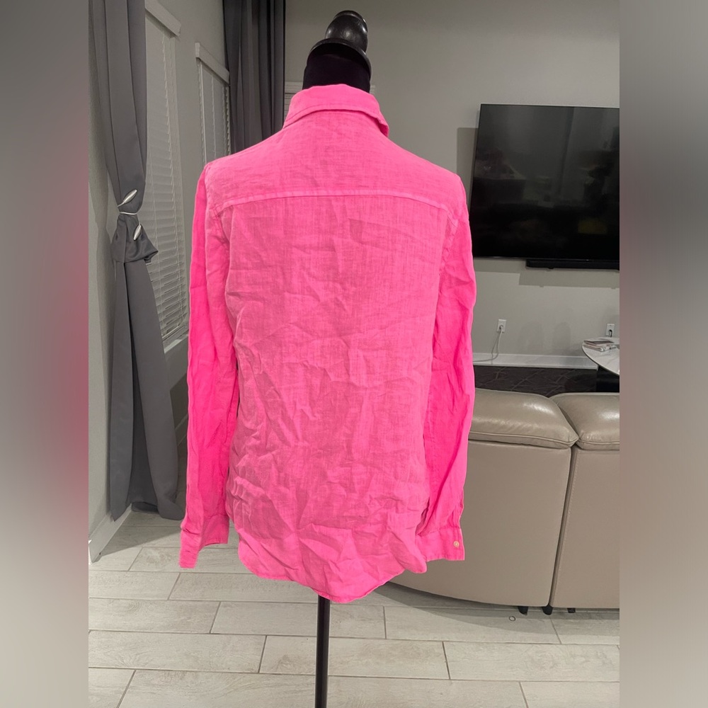 Lilly Pulitzer Sea View linen Button Up Long sleeves shirt top Sz S - Picture 4 of 8